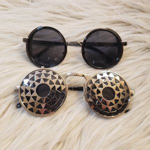 2 Pairs of Round Steampunk Sunglasses
